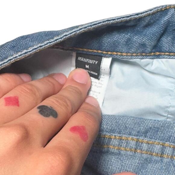 Manfinity Denim Cargo Shorts - Medium-Wash Y2K Utility Pockets - Picture 3 of 5